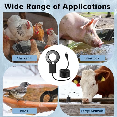3PCS 500W Utility De-Icer Heater - Cast Aluminum Thermostatic Control for Bird Bath, Chicken Waterer & Stock 9.8FT Cord Chicken Water Heater - Safe for Livestock, Wildlife