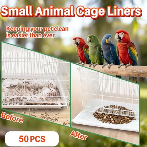 50 Pcs Bird Cage Liner, Leak-Proof Bird Cage Liners 14.17 * 10.23inch, Rabbit Litter Box Liners, Quick Cleanup Essential for Small Animals Indoor Use