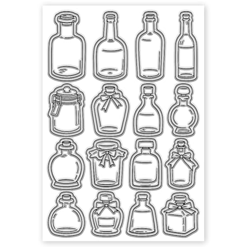 CHGCRAFT Various Bottle Style Clear Stamps Glass Bottle and Inkwell Silicone Stamp Seal for DIY Scrapbooking and Card Making Paper Craft Decor 6.3 × 4.3 Inch - style: Bottle