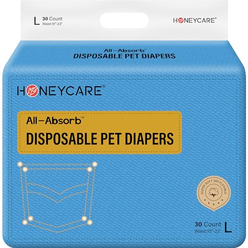 Honeycare Female Dog Diapers, Disposable Diapers for Female Dog with Stretchy Waist, Dog Pull-Ups for Easy wear, Dogs in Heat Period Super Absorbent Leak-Proof Doggie Diapers, Size Large, 30 Count - size: Large