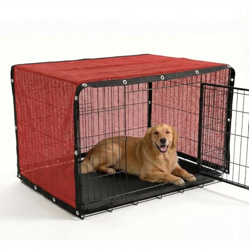 Amgo 90% UV Block Sun Shade Cloth for Dog Kennel Cover, 2' x 3' Red Pet Playpen Sunshade with Grommets, Durable Mesh Tarp for Crate, Patio, Stable,Chicken Coop & Outdoor Privacy Screen. - color: Red, size: 2' x 3' Custom Size