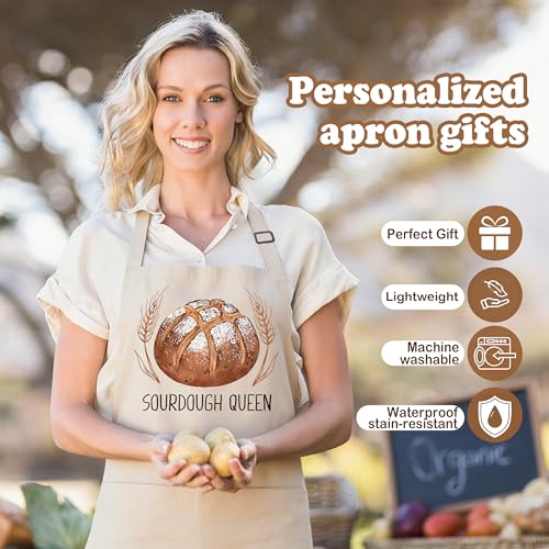 Sourdough Queen Apron for Women with Deep Pockets - Funny Bakers Apron, Unique Sourdough Gifts for Women & Bread Bakers, Adjustable Kitchen Apron for Mom, Mother’s Day Baking Gift - B01 - color: Sourdough Queen 1
