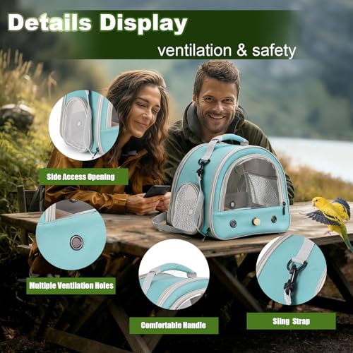 Portable Parrot Travel Cage Carrier with Small Swing Toy&Cage Colorful Toys Set Small Bird Parakeet Bag with Standing Perch Bird Carry Transport Bag (Green, Carreir/Swing) - color: Green, size: 12.0"L x 7.0"W x 12.0"H