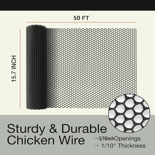 Pet Proof Barrier Net, Black Plastic Chicken Wire Mesh Fencing, Balcony Cat Safety Net & Garden Snake Barrier, Heavy Duty Protection for Chicken Coops, Rabbit Hutches, Dog Kennels (Black, 15.7IN*50) - color: Black, size: 15.7 IN * 50 FT