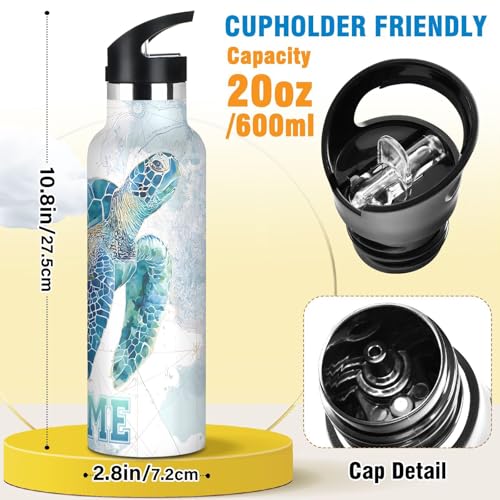 Custom Name Sea Turtle Pattern Water Bottle for Men Women Personalized Text Insulated ‌Stainless Steel Water Bottle with Straw Lid for School Sport 20 Oz - color: custom sea turtle pattern
