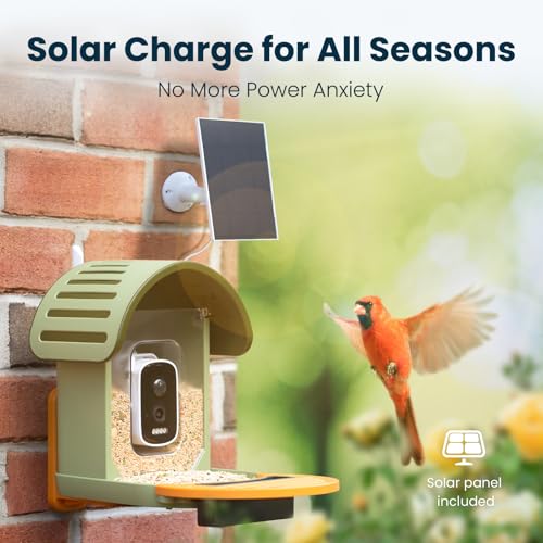 Smart Bird Feeder with Camera, Green | 2.5K UHD, AI Bird Species Identification, Solar Powered, 2.4G WiFi, IP66 Waterproof Outdoor, Instant Alerts, Gift - color: Green
