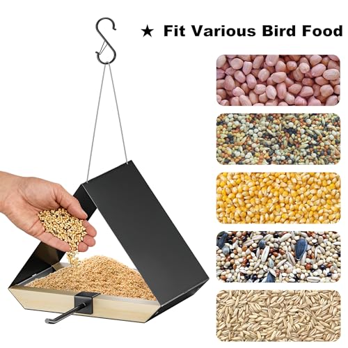 HOSUN Modern Metal Roof Hanging Wild Bird Feeder | Durable Outdoor,For Backyard,Easy to Clean,Mesh Ventilated, Bird Watching Gift,Attracts Cardinals Bluebirds