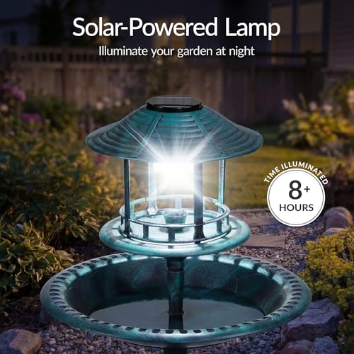 Best Choice Products Solar Outdoor Bird Bath Vintage Resin Pedestal Fountain Decoration for Yard, Garden w/Planter Base, Feeder, Decorative Bird Cage, Fillable Stand - Peacock Blue - color: Peacock Blue