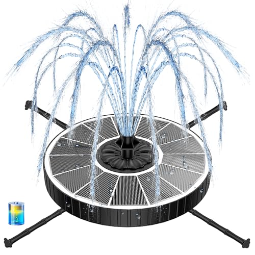 Yzert Solar Fountain Pump with 2000mah Battery 3.5W, 3-Level Adjustable Water Height, Rotating Rods, Works in Shadow, 7 Nozzles, 2026 Glass Outdoor Fountain for Bird Bath, Garden, Pond - color: White