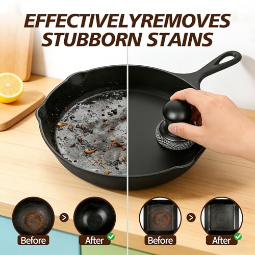 316 Upgraded Cast Iron Scrubber with Pan Scraper,Cast Iron Cleaner for Grill Pan Skillet Wok Carbon Steel,Ergonomic to Hold Easy to Use Dishwasher Safe ((Small Chain Mail)) - size: (Small Chain Mail)