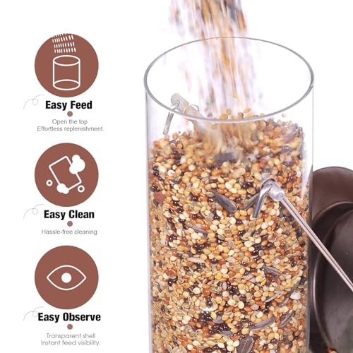 ERYTLLY Metal Bird Feeder for Wild Birds - 1.4mm Extra Thick Solid Transparent Tube With Steel Hanger, Squirrel Proof for Outside (Antique Copper-Metal 6 Feeding Ports) - color: Antique Copper-Metal 6 Feeding Ports