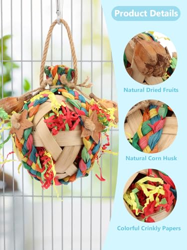 Wontee Bird Toys Colorful Shredding Crinkles Foraging Toys Natural Dried Fruits Chew for Cockatiels Conures Parakeets Budgies Senegal (1 Pack) - size: 1 Pack