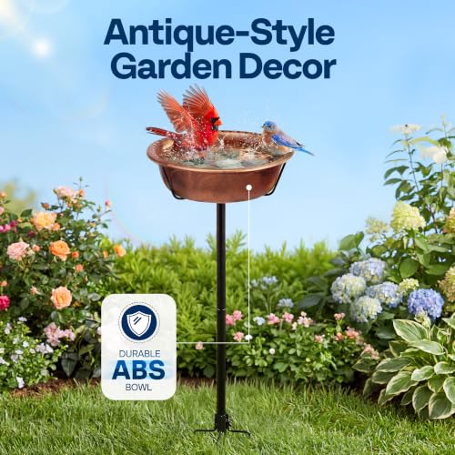 VIVOHOME Bird Bath for Outside with Metal Ground Stake, Bronze | Weather-Resistant ABS, 13-Inch Bowl, 1.45-Gallon Capacity, for Outdoor/Garden, Bird-Friendly, Easy to Clean - color: Bronze, size: Birdbath Only