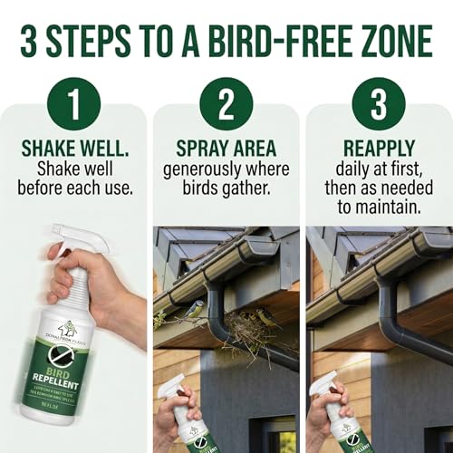 Bird Repellent Spray, Outdoor Formula for Roofs & Home,16oz | Keep Birds Away – Pigeon, Woodpecker, Sparrow, Duck & Goose Deterrent, Efficient Bird Spray for Yards, Patios, Balconies