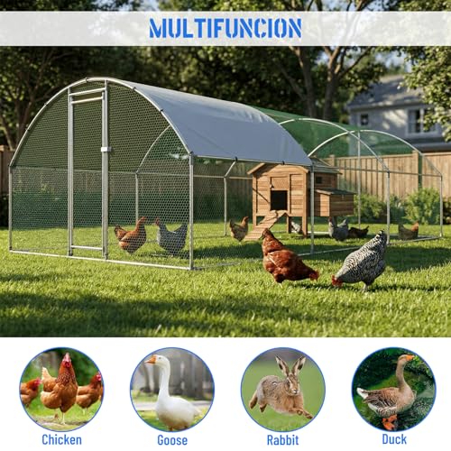 Large Metal Chicken Coop with Run, Walk-in Poultry Cage with Dome Roof for Backyard, Galvanized Heavy-Duty Frame for Ducks & Rabbits - size: 78.0"L x 120.0"W x 78.0"H