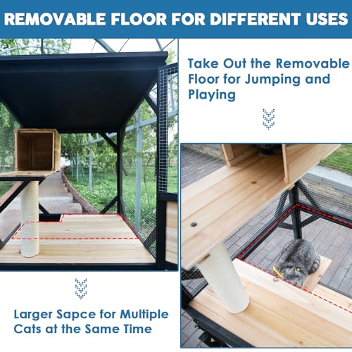 Cat Catio Cat House Outdoor Enclosure Window Large Outside Patio, 4 Wheels | Removable Floor, Scratching Post Sisal Ball Waterproof Roof