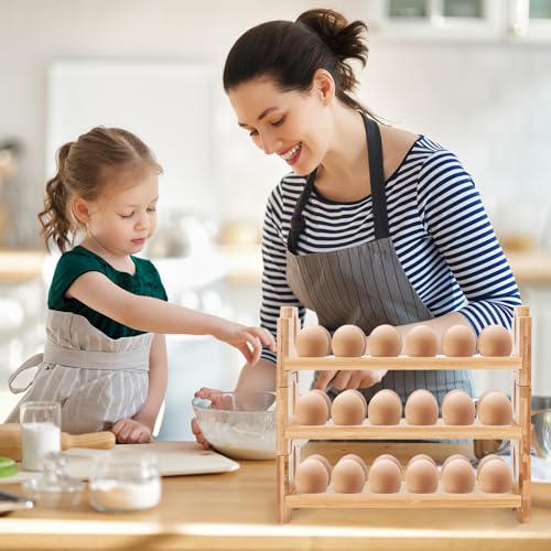 Wooden Egg Holder Countertop, 3 Tier/36 Hole, Stackable | Farmhouse Style, Storage & Organizer, Durability, Assembly, For Chicken/Duck/Quail/Turkey/Easter Eggs - size: 3-Tier 12 Eggs