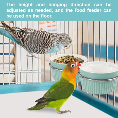 Bird Feeding Cups Parrot Food Cage Bowl Clamp Holder Coop Cup, Ceramic Bird Cage Water Bowl, Pet Feeder Cage for Parakeet African Greys Conure Cockatiels Lovebird Budgie-Blue - color: blue