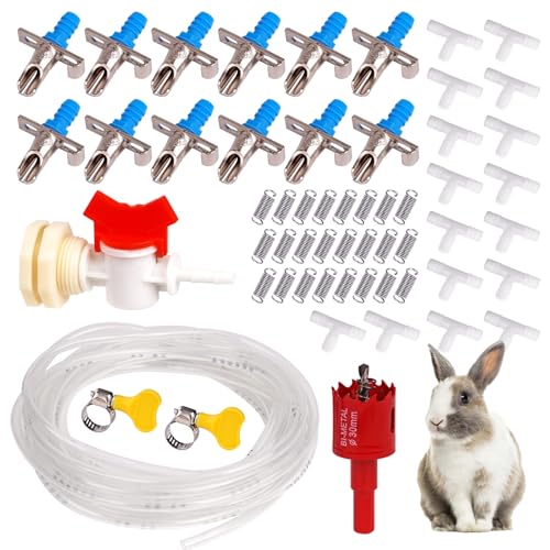 12Pcs Rabbit Nipple Drinker Kit Automatic Rabbit Watering System | Includes 12 Drinking Nipples, 23 ft Hose, Hole Opener, Barb Fittings for G1/2" Connector (Blue, 12Pcs) - size: 12Pcs