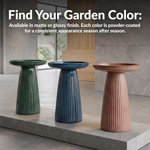 Sunnydaze Modern Bird Bath for Outside, Iron, 23” H, Canyon Clay Glaze | UV & Rust-Resistant Matte Finish, Durable Iron,1 Gal Water Cap, Outdoor Birdbath for Garden, Pedestal Bird Bath with Bowl - color: Canyon Clay Glaze