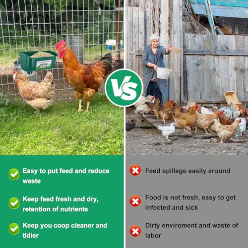 Chicken Feeder Waterer, 10 Pack Duck Feeder Supplies, Hanging Fence Feed Trough with Clips for Goat, Sheeple, Piglet, Gooses, Turkeys, Dog Livestock Poultry,Green - color: 10 pack Green