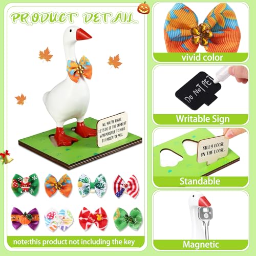 Relaxweex Magnetic Goose Key Holder Cute Resin Goose Statue with Mini Bow Tie Writable Interchangeable Signs Chalk for New Apartment Housewarming Gifts Office Table Desk Home Decor(Classic) - style: Classic