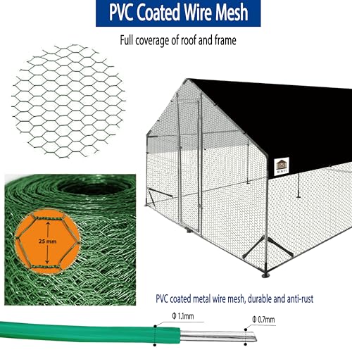 Chicken Runs for Yard with Cover, Metal Chicken Coop, Upgraded Anti-UV 180g/㎡ PE Cloth & 1.1mm Thickened PVC-Coated Hexagonal Chicken Wire Mesh & More Galvanized Steel Standpipes,13.1×9.8×6.4FT - size: 157.0"L x 118.0"W x 77.0"H