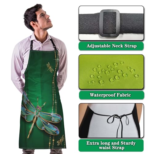 Garden Apron for Women Beautiful Vivid Dragonfly Aprons for Men for Kitchen Cooking Restaurant BBQ Painting Crafting Gardening 27” (W) x 31” (H), Waterproof Aprons - color: Dragonfly
