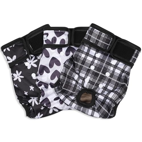 Female Dog Diapers - Premium Reusable Diapers for Doggie in Heat - Highly Absorbent for Pet Incontinence with Adjustable Snaps Black, L - color: Black Heart, size: Large（15"-17“Waist）