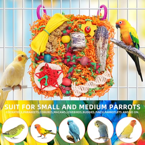 Bird Toys for Small & Medium Parrots - Natural Foraging & Shredding Cage Hanging Toys with Seagrass Mat, Starfruit, Loofah Slices for Budgies, Cockatiels, Lovebirds, Conures (1 PCS) - size: 1 PCS