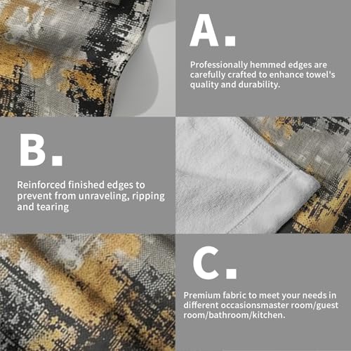 Black Gold Abstract Rust Gray Kitchen Towels Set - 2 Modern Minimalist Painting Bathroom Decorative Fingertip Towels for Farmhouse Cabin - color: Black Gold