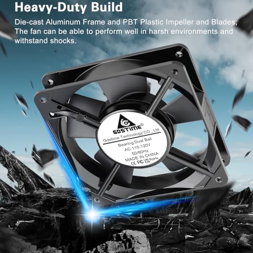 GDSTIME AXIAL 1225 Muffin 120V AC 120mm x 25mm High Speed Dual Ball Bearing | OFF/ON Switch, 110V 115V AC, 120x120x25mm, for DIY Cooling Ventilation Electronics Enclosures Cabinets Exhaust Projects - size: 120x120x25mm