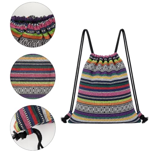 Van Caro Bohemian Drawstring Backpack Light Cinch Bag Gym Sack String Bag - color: D-blue
