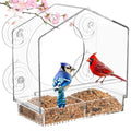 Window Bird Feeder with Strong Suction Cups - Slide-Out Tray | House shaped clear acrylic, 2.36" large suction cups, bird feeder for window viewing, relaxing cat TV gift for moms - color: Clear