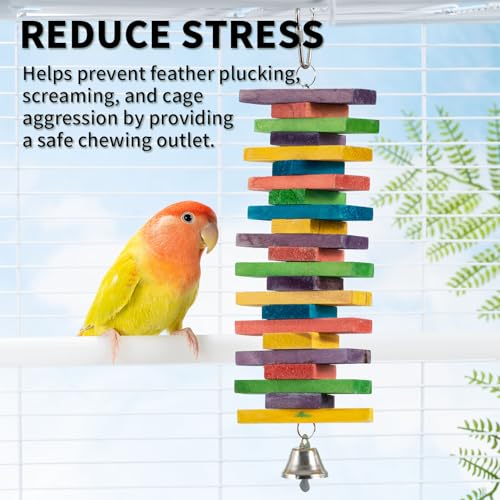 2 PCS 9.84" Multicolored Bird Toys - Stress Relief Chew Parrot Toys, Natural Wooden Blocks, Hanging Bird Cage Accessories, for Parakeets, Cockatiels, Conures, Budgies, Lovebirds - style: Style 1