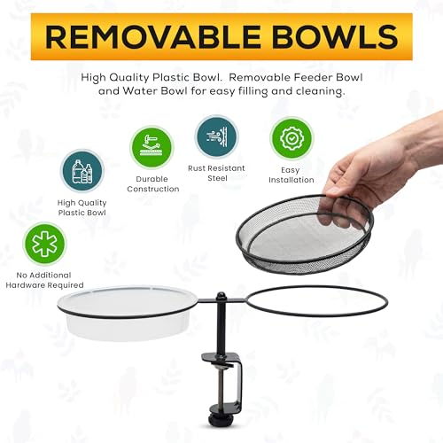 Bird Feeders for Outdoors - Forest & Twelfth Platform Bird Feeder Stand, Weather Proof Bird Water Feeder for Balcony Railing, 360° Rotation Standing Bird Feeder with Seed & Water Trays and Feed Scoop