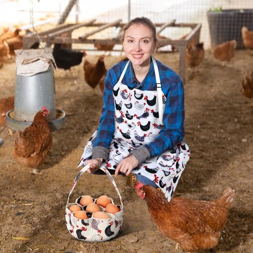 Cutecrop 2 Pcs Egg Collecting Apron and Basket, 15 Gathering Pockets Chicken Apron and 7 Pockets Basket for Farmers Kitchen(Vivid Style) - style: Vivid Style