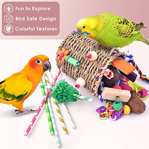 KATUMO Bird Toys, Parrot Grass Basket and Shredding Foraging for Parakeets, Cockatiels, Conures, Small and Medium Bird Cage Accessories - style: Christmas tree