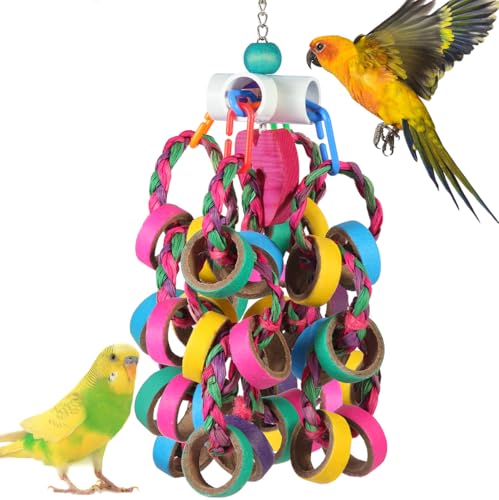 lovyoCoCo Bird Toys Conure Toys,Bird Parrot Foraging Shredder 24 Pcs Colorful Bagel Chewy Rings for Small Parrots Parakeets Conures Cockatiels Love Bird Cage Accessies (W) - color: W