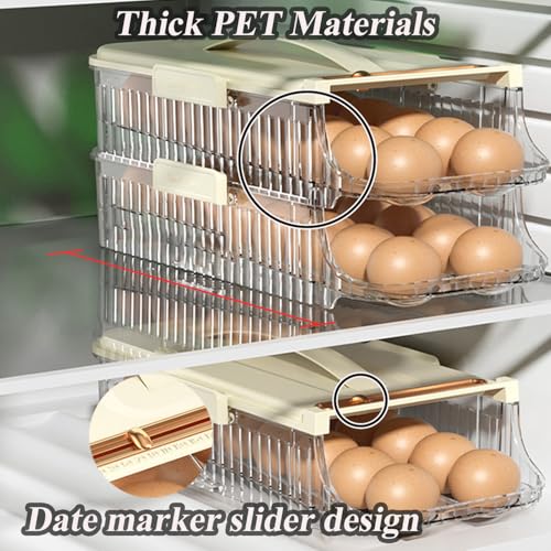 Egg Holder for Fridge, Clear, 1 Row-2 Tiers | Automatic Rolling, Stackable, Removable Inner Tray, Dispenser Organizer - size: 1 Row-2 Tiers