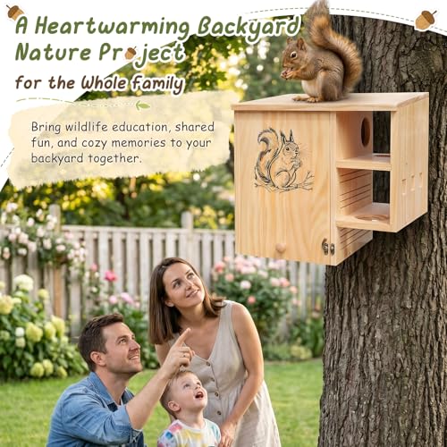 Extra Large Squirrel House for Outside, Wooden Squirrel Nesting Box | Solid Pine Den Box, Predator Guard & Easy-Clean Front Door, Enhanced Protection, Backyard Habitat Shelter for Outdoor Winter - size: Extra Large