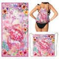 Sea Turtle Beach Towel Bag - Pink Multi-Functional Microfiber Beach Blanket Flower Printed Drawstring Bag for Travel - color: Summer Turtle Pink