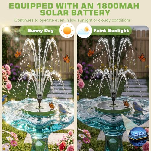 AISITIN 3.5W Solar Fountain with1500mAh Battery, Anti-Drift Bracket | Solar Water Pump with 8 Nozzles, Solar Powered Floating Fountain for Outdoor Garden, Birdbath, Pond, Fish Tank - Dark Green - color: Dark Green