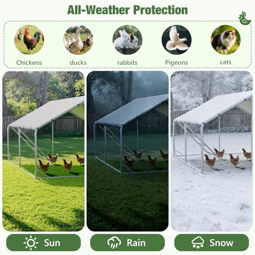 Sannwsg Large Metal Chicken Coop with Run, 10x13 FT Walk in Chicken Pen with Feeding Door, Secure Lock, Heavy Duty Poultry Cage with Waterproof Cover for Outdoor Farm Use - size: 118.0"L x 157.0"W x 79.0"H