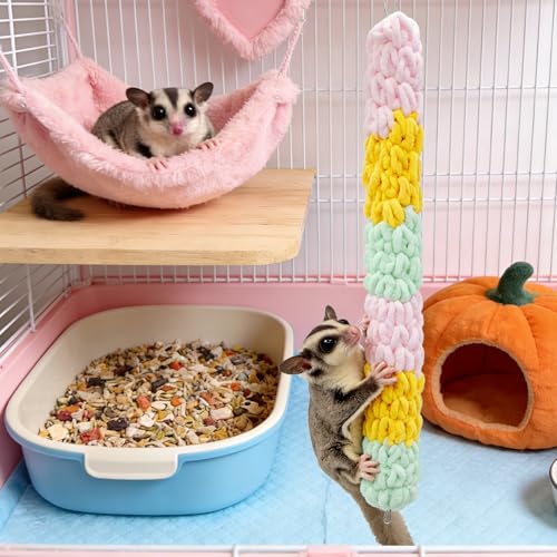 Sugar Glider Cage Accessories, 2 Pack Multicolor Cotton Rope Climbing Toys with Metal Hook, Enrichment Exercise Toys Sugar Glider, Rat, Squirrel, Bird, Other Little Climber