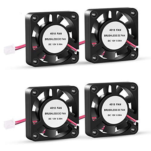 UMLIFE 4PCS 3D Printer Cooling Fan 40mmx40mmx10mm Oil Bearing Blower Fan DC 12V Brushless Cooling Fan with 2 Pin Terminal for Hotend Extruder Heatsinks Makerbot MK7 MK8 CPU Chip (12V 0.08A) - color: 12V(4010)