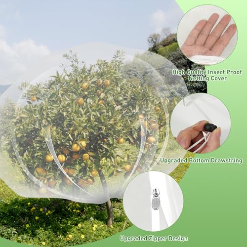 2PCS Large Fruit Tree Netting with Drawstring and Zipper, 8 x 8FT Blueberry Bush Netting Cover, Garden Bird Netting Plant Cover for Protect Plant Fruit Flower from Birds, Bugs, Cicadas, Insects - color: 2pcs-8x8ft