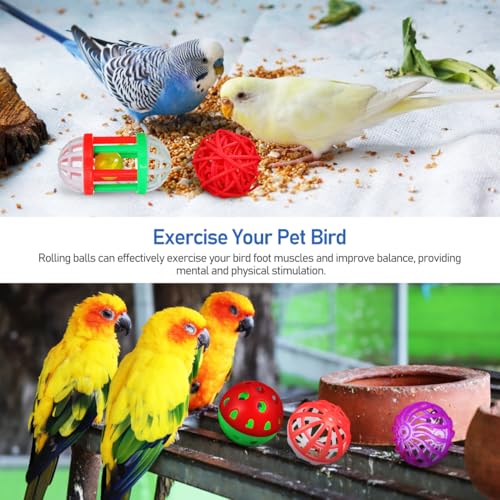POPETPOP Bird Ball Toy - 12Pcs Plastic Pet Toy for Parakeet, Parrot, Finch Foraging & Preening - Colorful Training Bell Balls