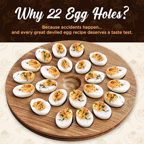Trauful Deviled Egg Carrier with Lid and Handle | Reversible | Wooden Portable Deviled Egg Containers with Lid for Party Travel | Covered Platter Tray Holder | Holds 22 Eggs, Acacia Wood - color: Acacia