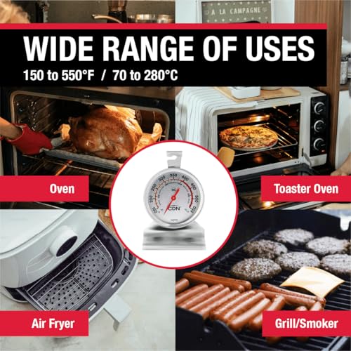CDN Oven Thermometer ProAccurate®, Easy-to-Read 2" Dial, Stainless Steel Housing, Temperature Zones, Stand or Hang, Monitor Oven Temperatures, NSF Certified - DOT2 - style: ProAccurate Oven Thermometer
